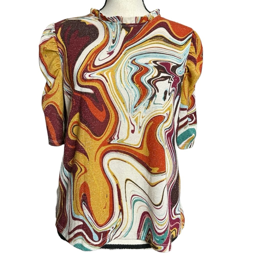 SO IT IS Blouse L Ruffle Neck Short Sleeve